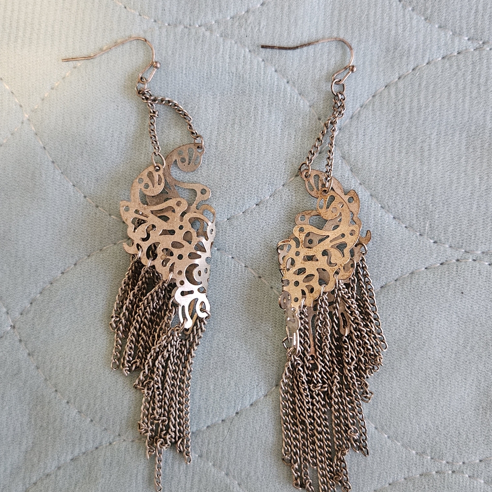 Vintage Unique Elegant Silver Dangle Earrings - image 4
